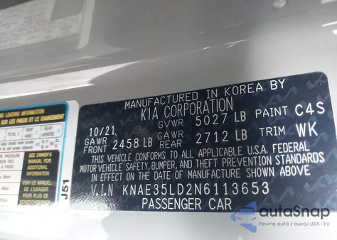 2022 Kia Stinger Gt-Line z USA, uszkodzony, nr VIN KNAE35LD2N6113653